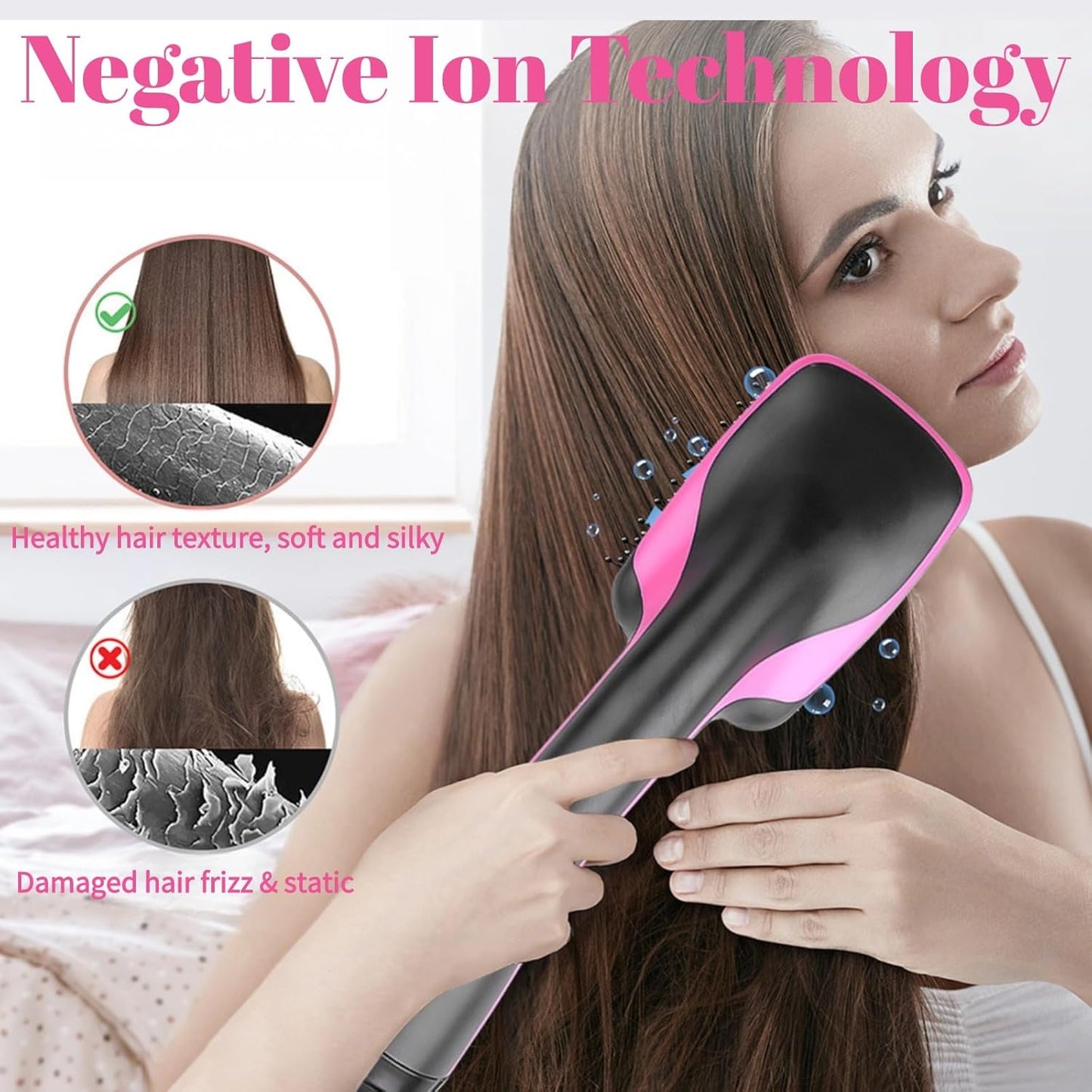 Hair Dryer and Blow Dryer Brush in 1, Negative Ion Hair Dryer Brush, 1Step Ionic Hair Straightener Brush Hair Dryer Hot Air Brush, Hair Styling Tool Straightening Drying Smooth Hair for All Hair Types