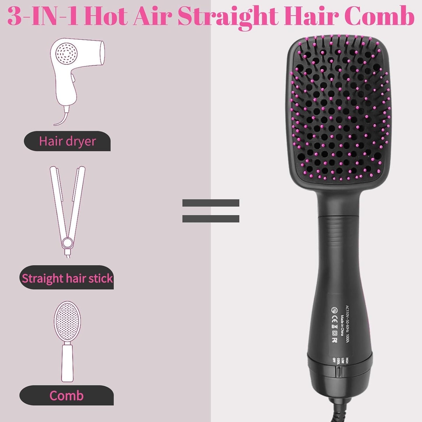 Hair Dryer and Blow Dryer Brush in 1, Negative Ion Hair Dryer Brush, 1Step Ionic Hair Straightener Brush Hair Dryer Hot Air Brush, Hair Styling Tool Straightening Drying Smooth Hair for All Hair Types