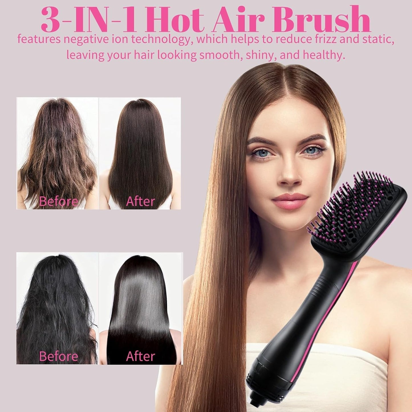 Hair Dryer and Blow Dryer Brush in 1, Negative Ion Hair Dryer Brush, 1Step Ionic Hair Straightener Brush Hair Dryer Hot Air Brush, Hair Styling Tool Straightening Drying Smooth Hair for All Hair Types