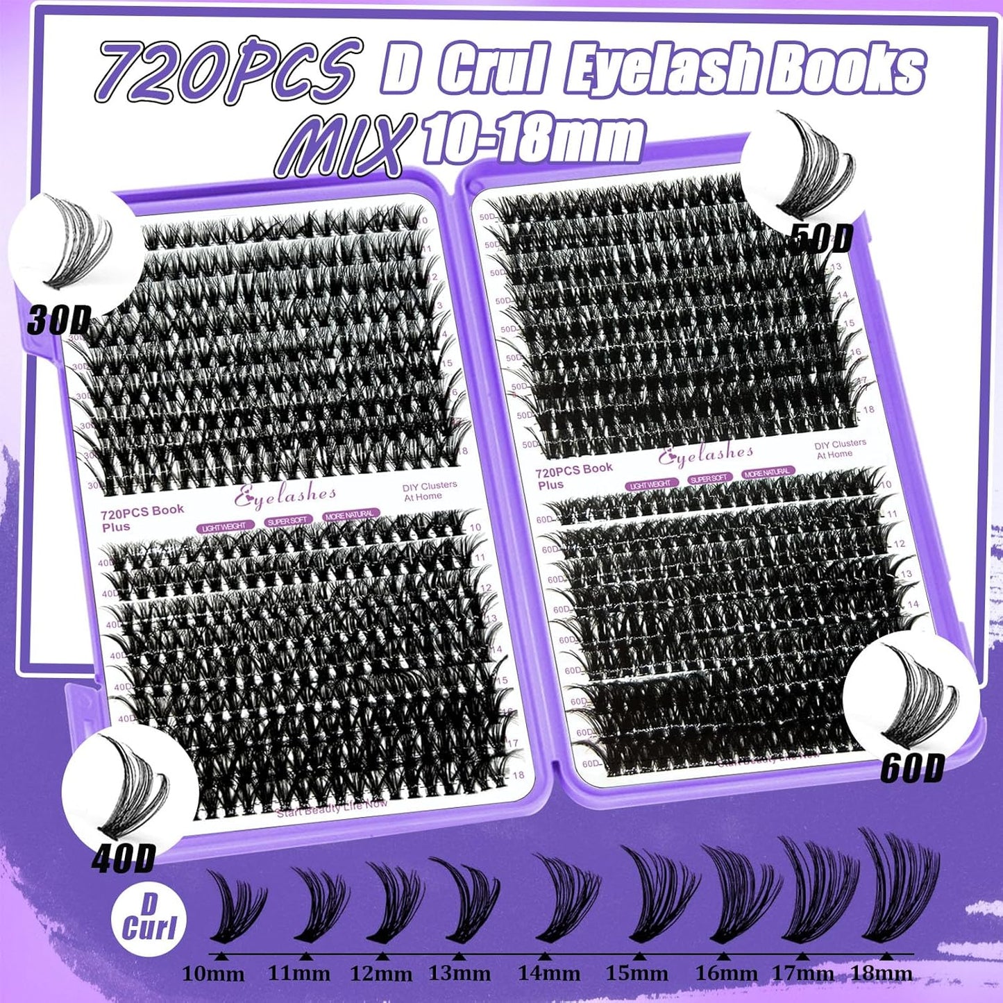 DIY Lash Extension Kit 840Pcs D Curl Individual Lash Clusters Eyelashes Extension Set with Mirror Lash Storage Box Lash Bond&Seal Glue Remover Tweezers Lash Brush Applicator