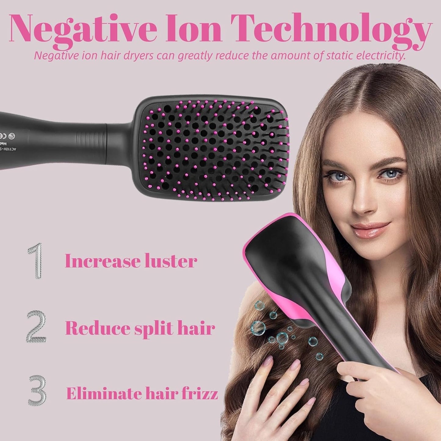Hair Dryer and Blow Dryer Brush in 1, Negative Ion Hair Dryer Brush, 1Step Ionic Hair Straightener Brush Hair Dryer Hot Air Brush, Hair Styling Tool Straightening Drying Smooth Hair for All Hair Types