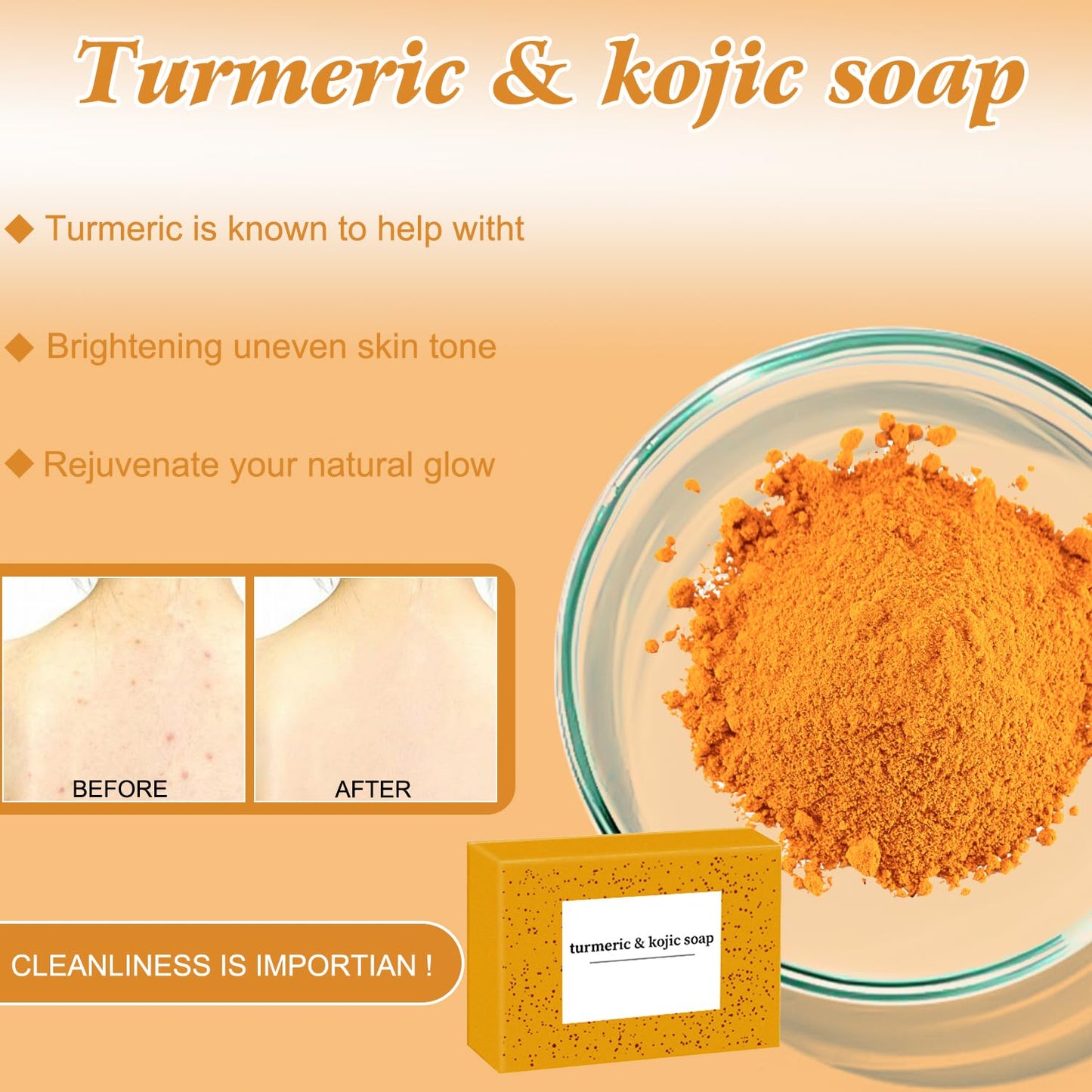Turmeric Wash and Care Three Piece Set,Tuemeric Facial Cleanser & Turmeric Soap Bar & Turmeric Face Scrub Pads,Turmeric Cleansing Skincare Set,Deep Cleansing(1Set)