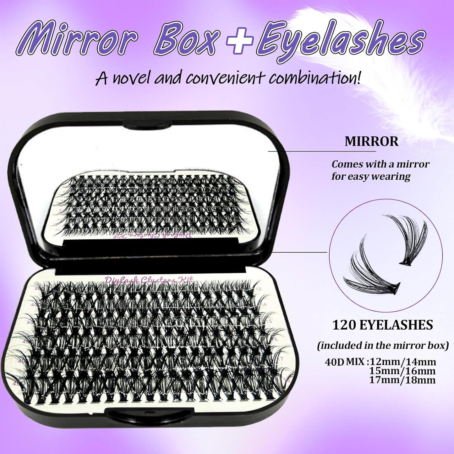 DIY Lash Extension Kit 840Pcs D Curl Individual Lash Clusters Eyelashes Extension Set with Mirror Lash Storage Box Lash Bond&Seal Glue Remover Tweezers Lash Brush Applicator