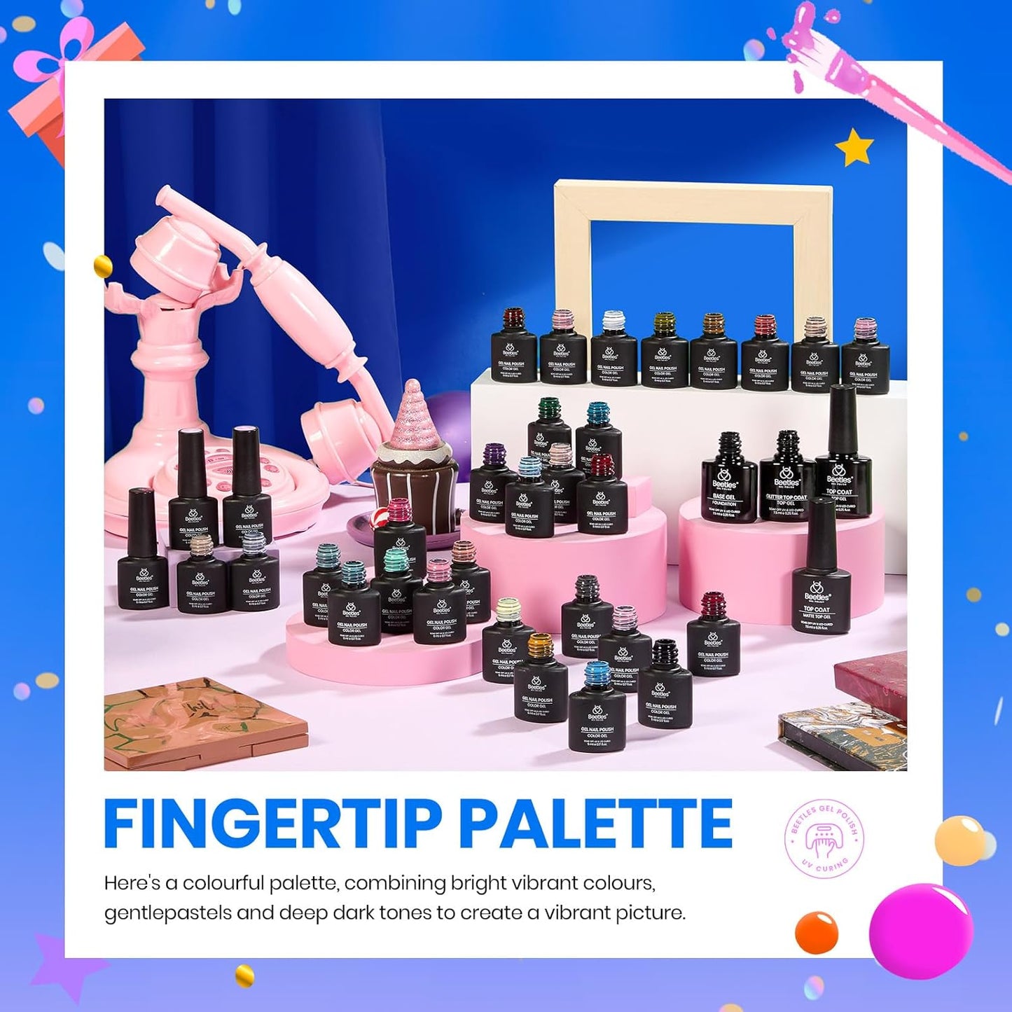 Set Summer Gel Nail Polish Kit Spring Pastel 36 Pcs 32 Colors with Base Top Coat Hot Pink Green Black White Burgundy Red Blue Purple Gifts for Women Fingertip Palette