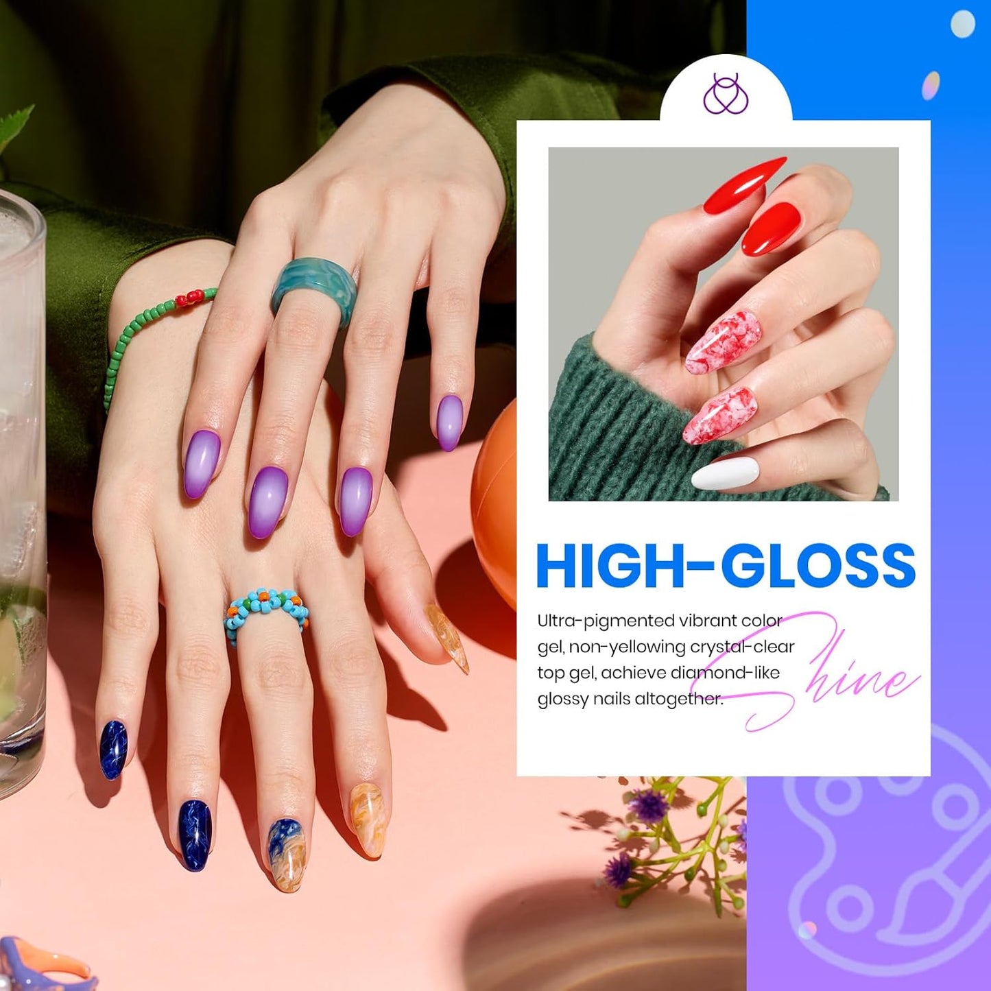 Set Summer Gel Nail Polish Kit Spring Pastel 36 Pcs 32 Colors with Base Top Coat Hot Pink Green Black White Burgundy Red Blue Purple Gifts for Women Fingertip Palette