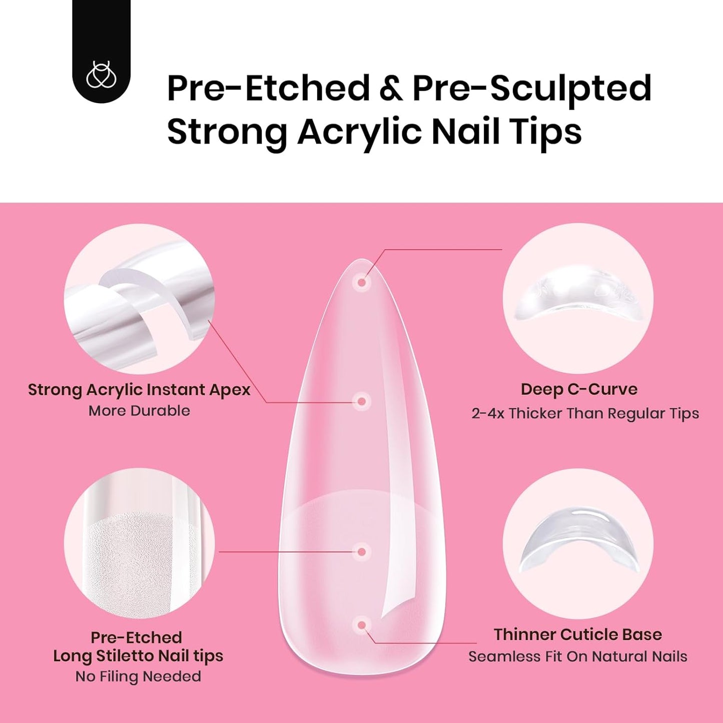 Beetles Tipex Instant Apex Nail Tips Kit, Long Stiletto 16 Sizes with Tipex Nail Glue Mini Nail Lamp