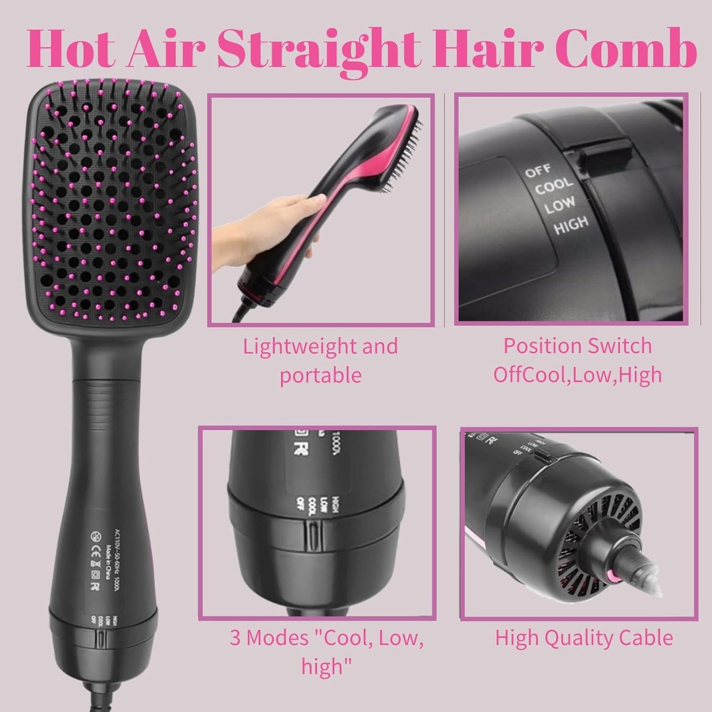 Hair Dryer and Blow Dryer Brush in 1, Negative Ion Hair Dryer Brush, 1Step Ionic Hair Straightener Brush Hair Dryer Hot Air Brush, Hair Styling Tool Straightening Drying Smooth Hair for All Hair Types
