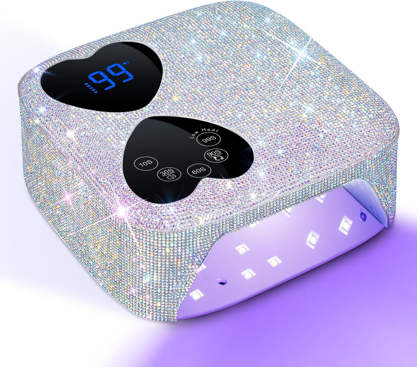 UV LED Nail Lamp Cordless, 80W Rechargeable UV Light for Gel Nails, Professional Gel Light Dryer with 5 Timers & Mirror Base, Sparkling Rhinestones Diamond Curing Lamp for Salon & Home