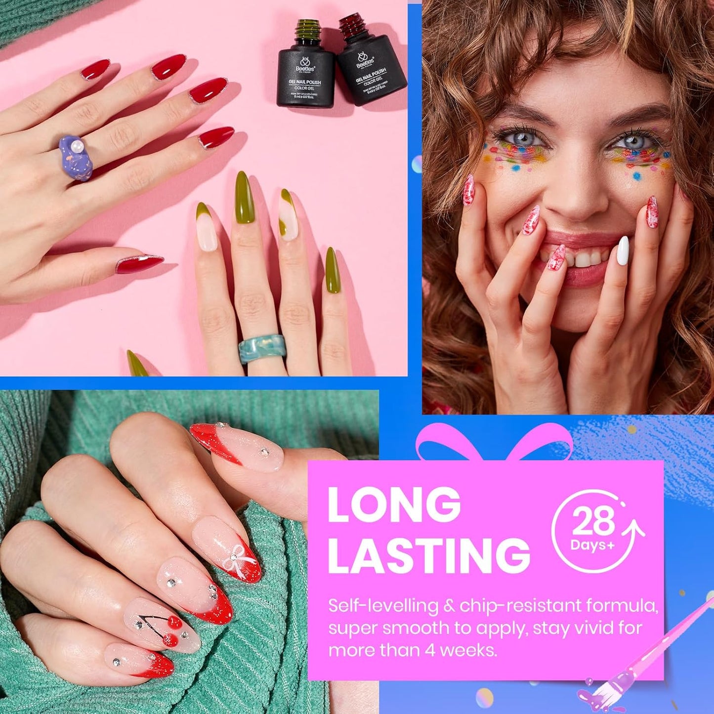 Set Summer Gel Nail Polish Kit Spring Pastel 36 Pcs 32 Colors with Base Top Coat Hot Pink Green Black White Burgundy Red Blue Purple Gifts for Women Fingertip Palette