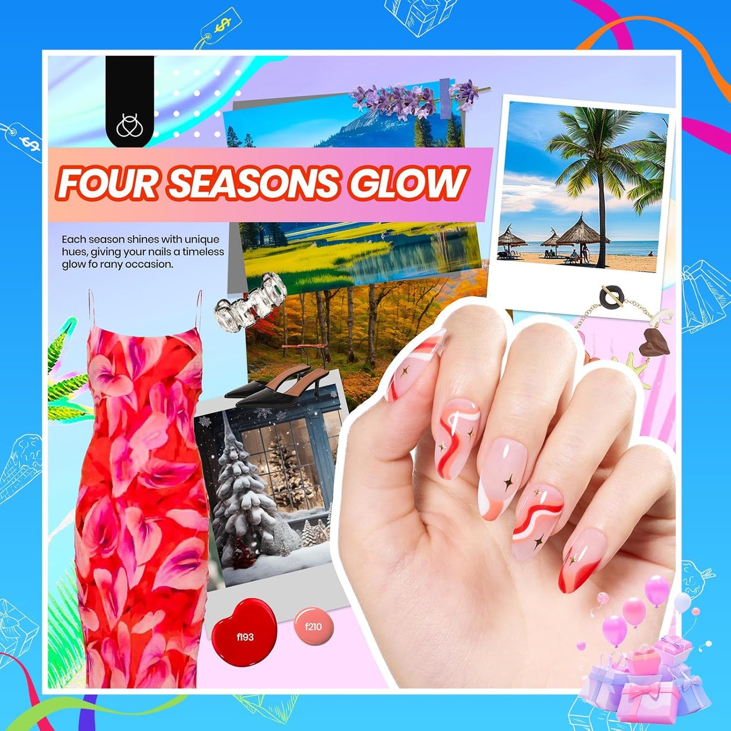 Beetles Gel Nail Polish Kit with U V Light, Beetles Four Seasons Glow 32 Colors Gel Polish 54 Pcs Nail Kit with Base and Matte&Glossy Top Coat Soak off DIY Art Manicure Gifts for Women Teens Girls