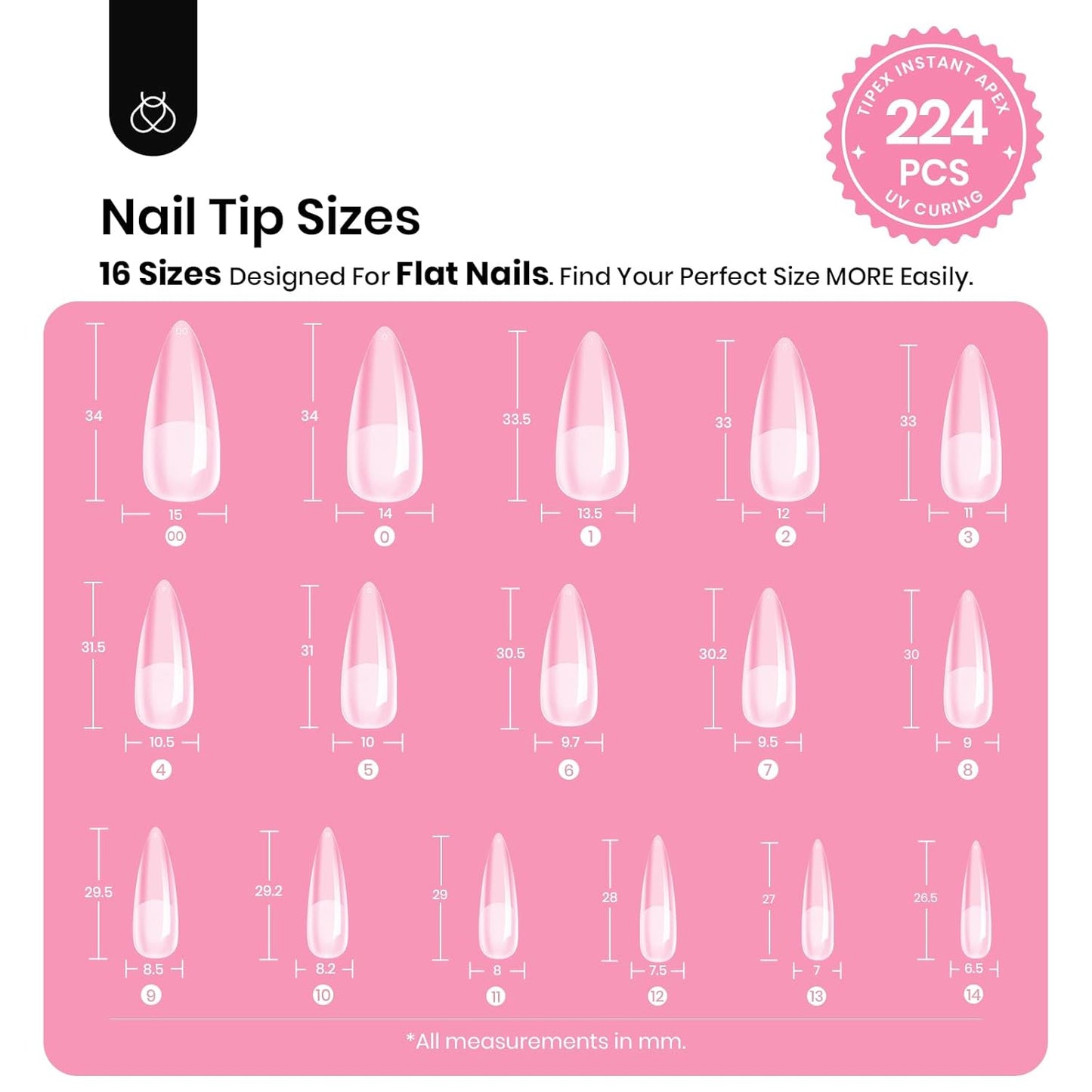 Beetles Tipex Instant Apex Nail Tips Kit, Long Stiletto 16 Sizes with Tipex Nail Glue Mini Nail Lamp