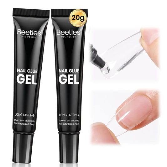 Beetles Nail Glue Gel 2Pcs*20G Tipex Solid Nail Glue Gel, Soft Nail Tips Gel Super Strong for Acrylic Nails Extension Fake Nails