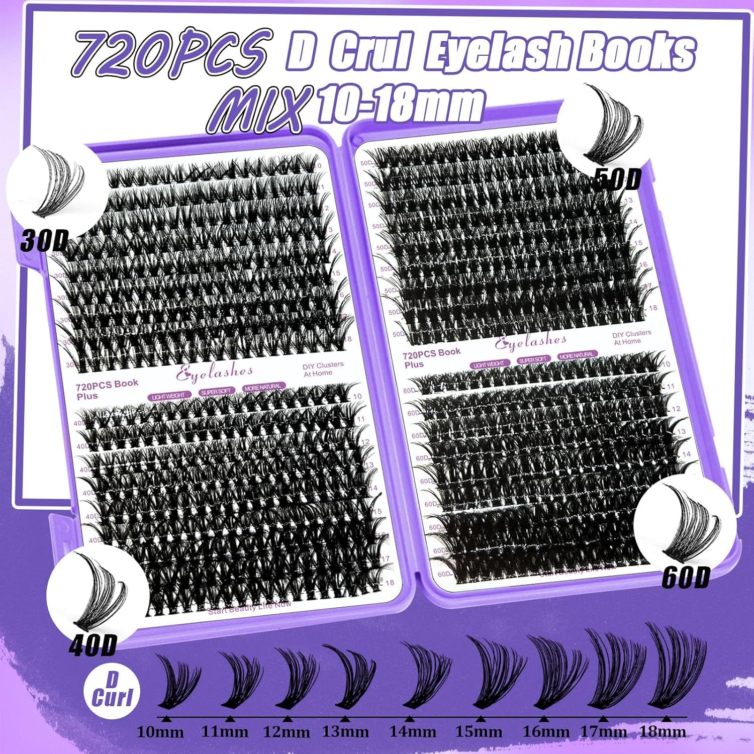 DIY Lash Extension Kit 840Pcs D Curl Individual Lash Clusters Eyelashes Extension Set with Mirror Lash Storage Box Lash Bond&Seal Glue Remover Tweezers Lash Brush Applicator