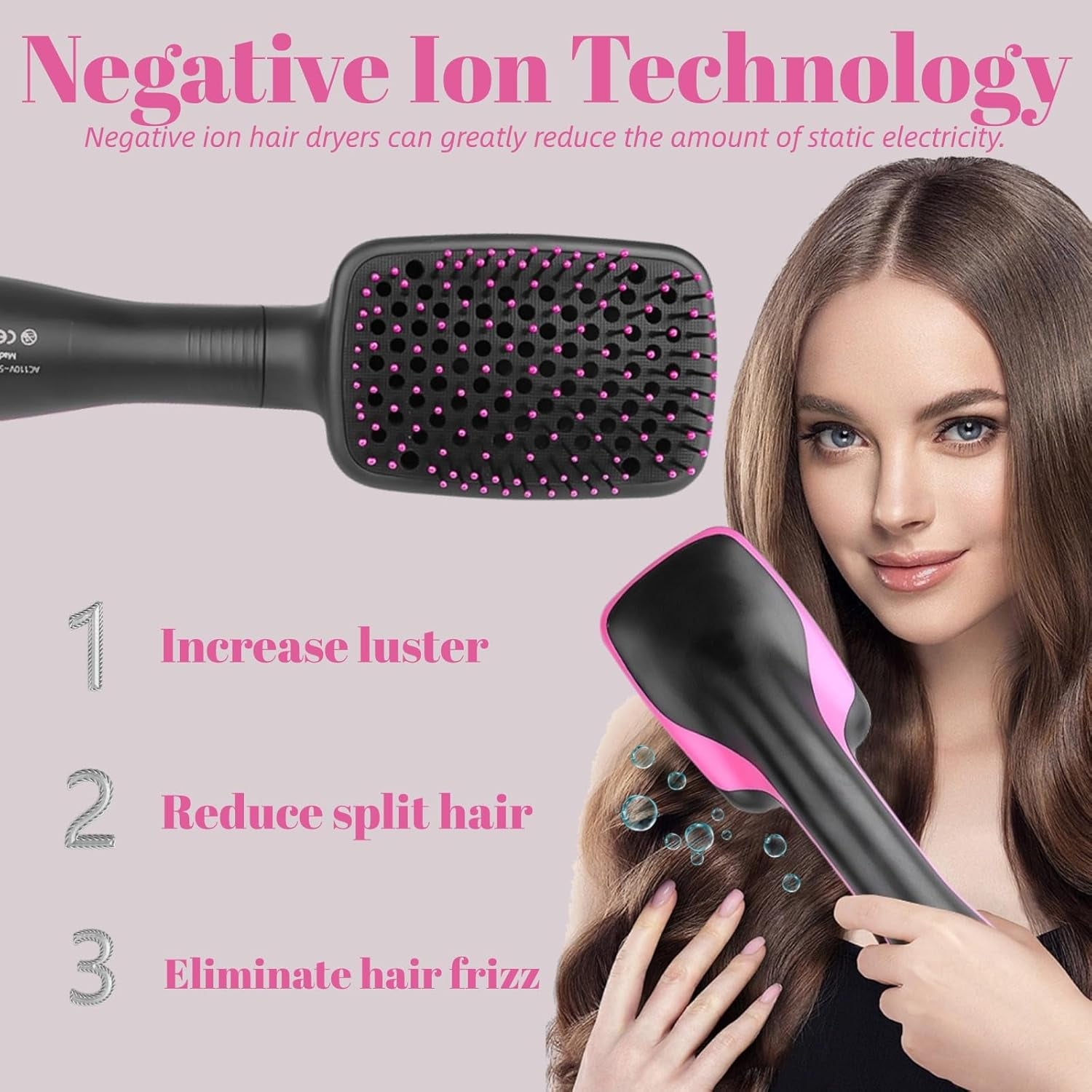 Hair Dryer and Blow Dryer Brush in 1, Negative Ion Hair Dryer Brush, 1Step Ionic Hair Straightener Brush Hair Dryer Hot Air Brush, Hair Styling Tool Straightening Drying Smooth Hair for All Hair Types