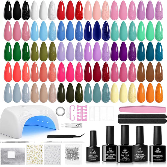 Beetles Gel Nail Polish Kit with U V Light, Beetles Four Seasons Glow 32 Colors Gel Polish 54 Pcs Nail Kit with Base and Matte&Glossy Top Coat Soak off DIY Art Manicure Gifts for Women Teens Girls