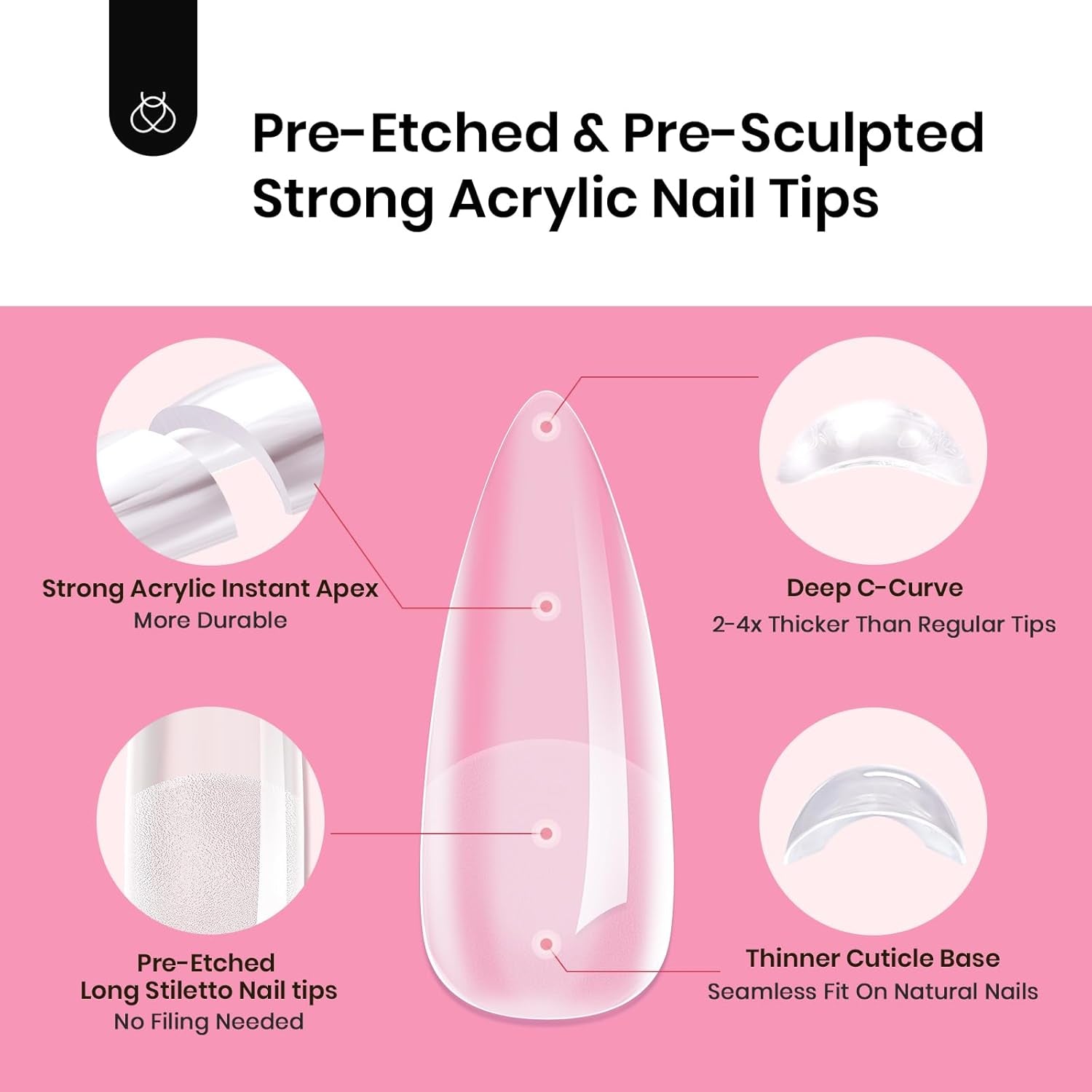 Beetles Tipex Instant Apex Nail Tips Kit, Long Stiletto 16 Sizes with Tipex Nail Glue Mini Nail Lamp